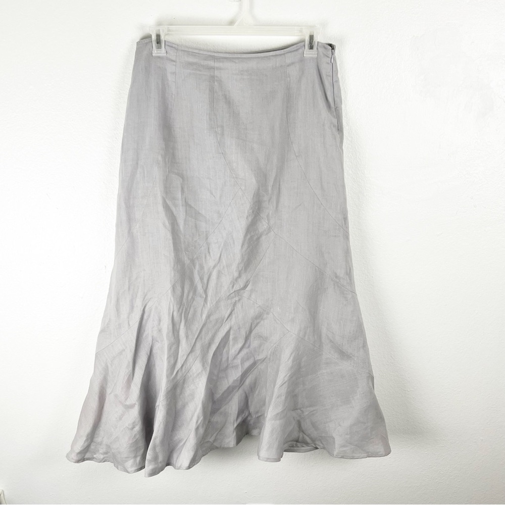 CAROLE LITTLE 100% Linen Gray Lined Side Zipper Full Skirt, Size 12